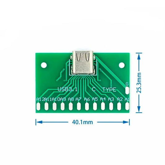 USB 3.1 Type C Female to 24 Pins Breakout PCB