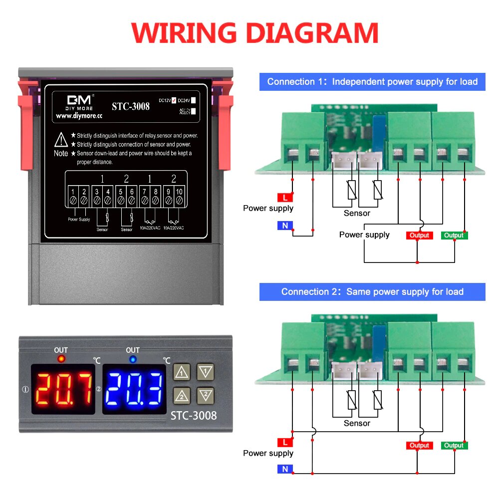 Dual Display Thermostat Temperature Controller 220V